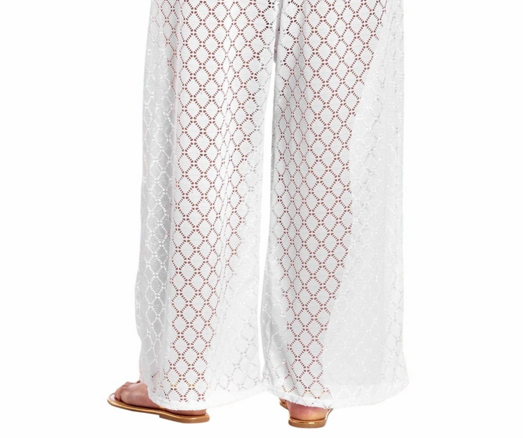 Plus Size Lattice Beach Cover Up Pants In White