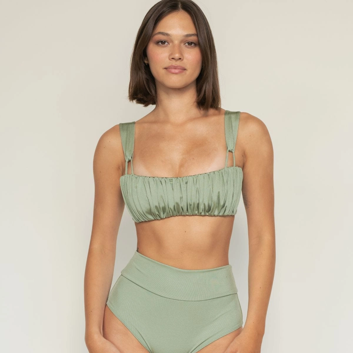Sage Green Rib Added Coverage High Rise Bikini Bottom