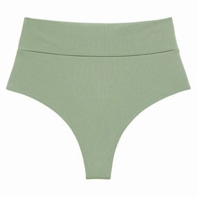 Sage Green Rib Added Coverage High Rise Bikini Bottom
