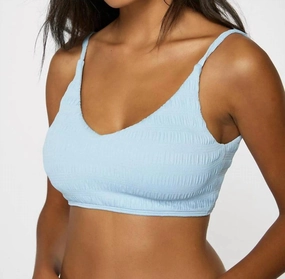 Saltwater Solids Texture Trest Bralette Bikini Top In Skyblue