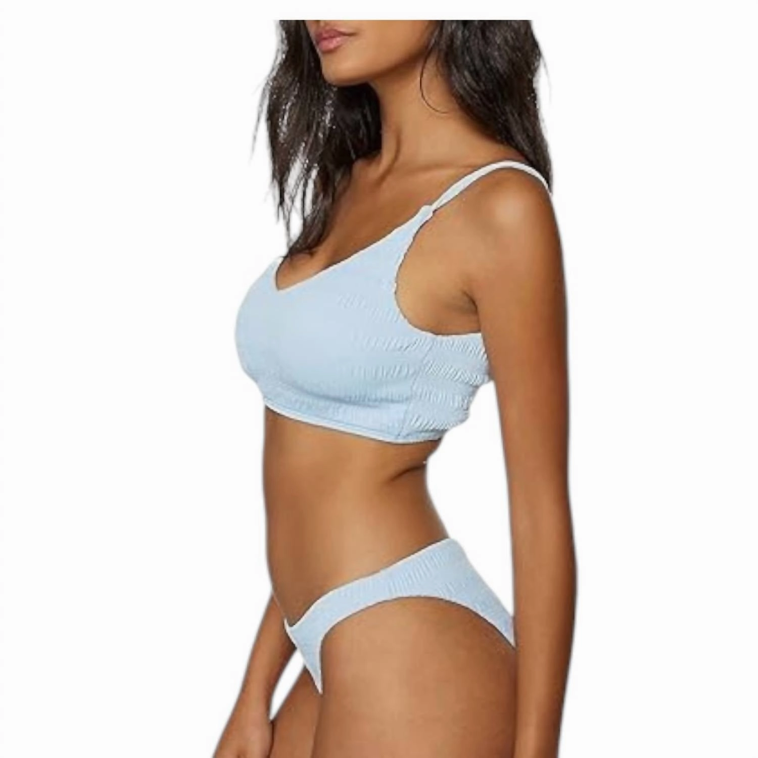 Saltwater Solids Texture Trest Bralette Bikini Top In Skyblue
