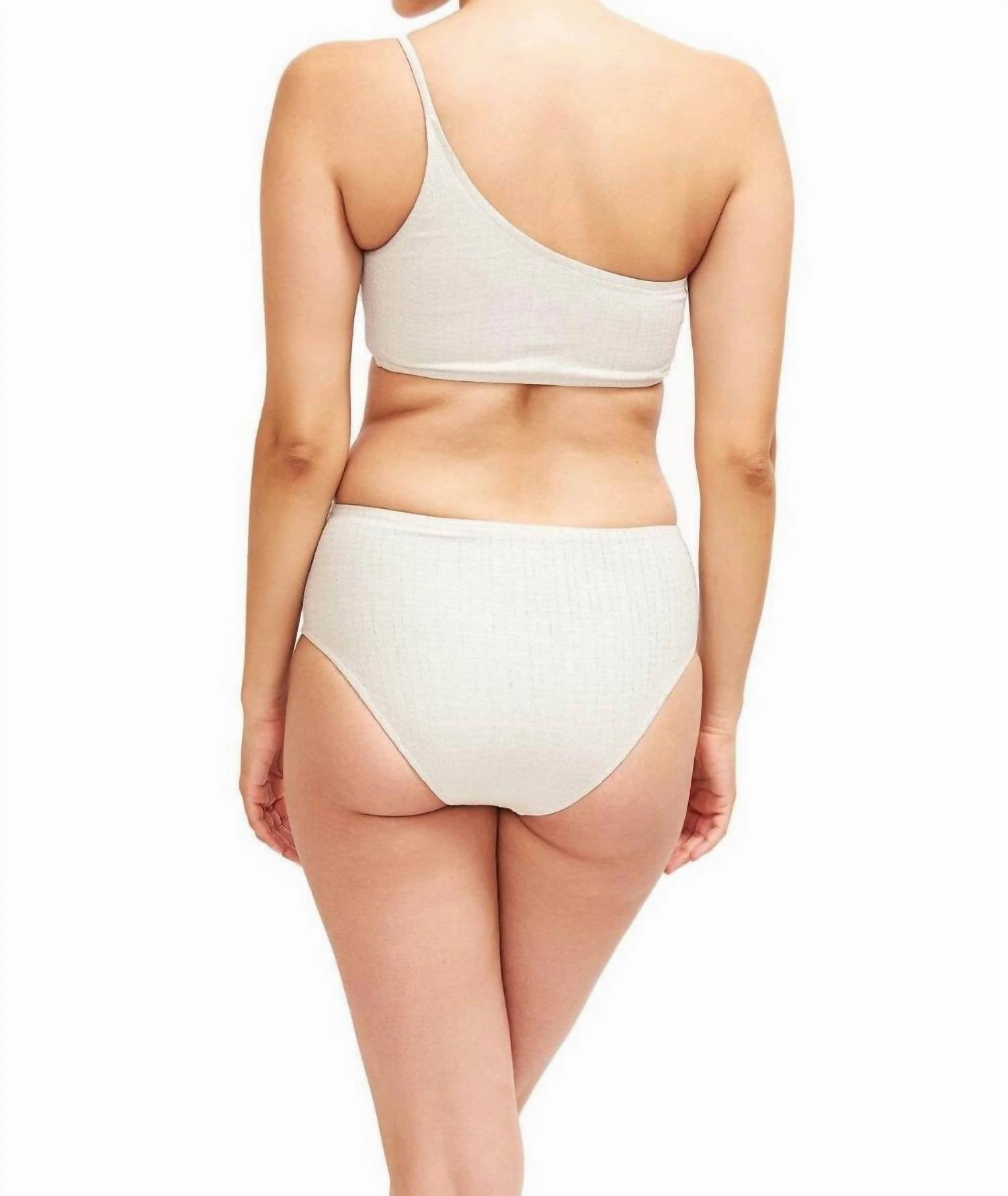 Serena Mid-Rise Bikini Bottom In Platinum Texture Fabric