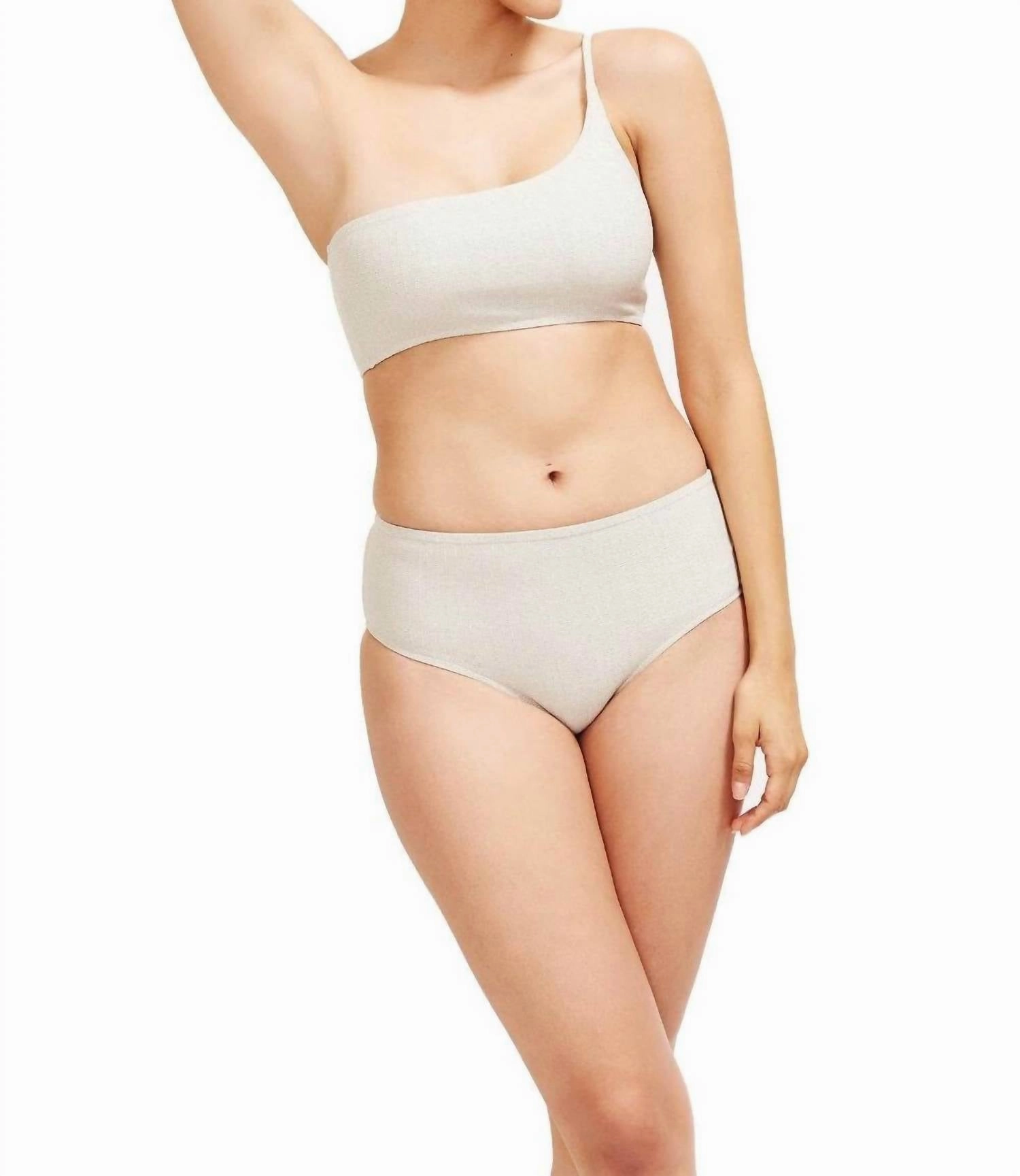 Serena Mid-Rise Bikini Bottom In Platinum Texture Fabric