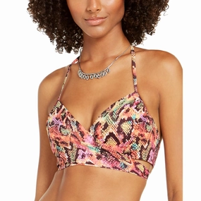 Simone Womens Halter Snake Print Swim Top Separates