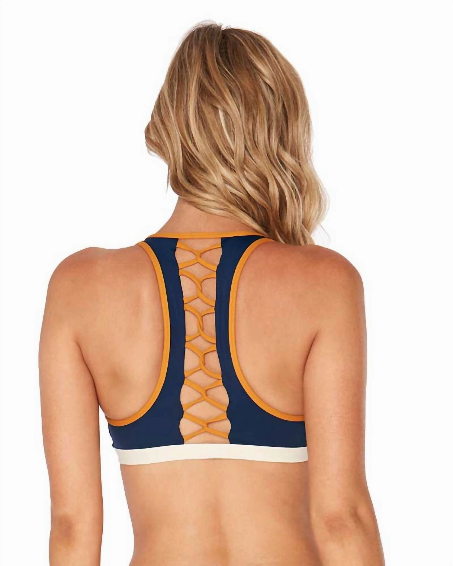 Skylar Strappy Racerback Bikini Top In Midnight Blue