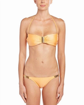 Solid Detail Full Cut Bikini Bottom In Orange