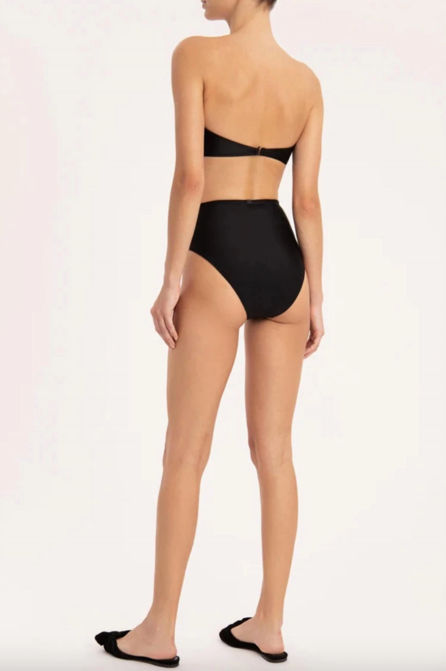 Solid High-Leg Bandeau Bikini In Black