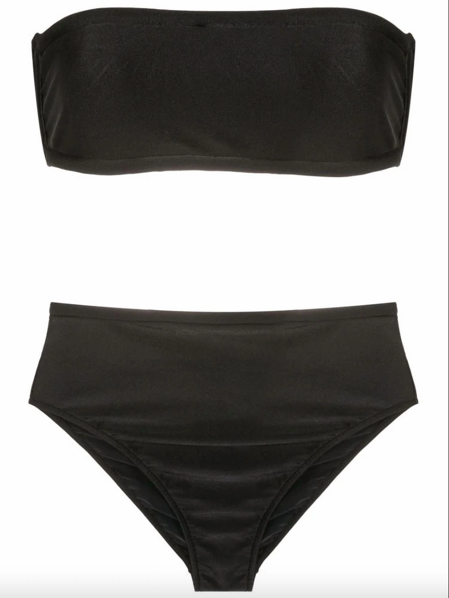 Solid High-Leg Bandeau Bikini In Black