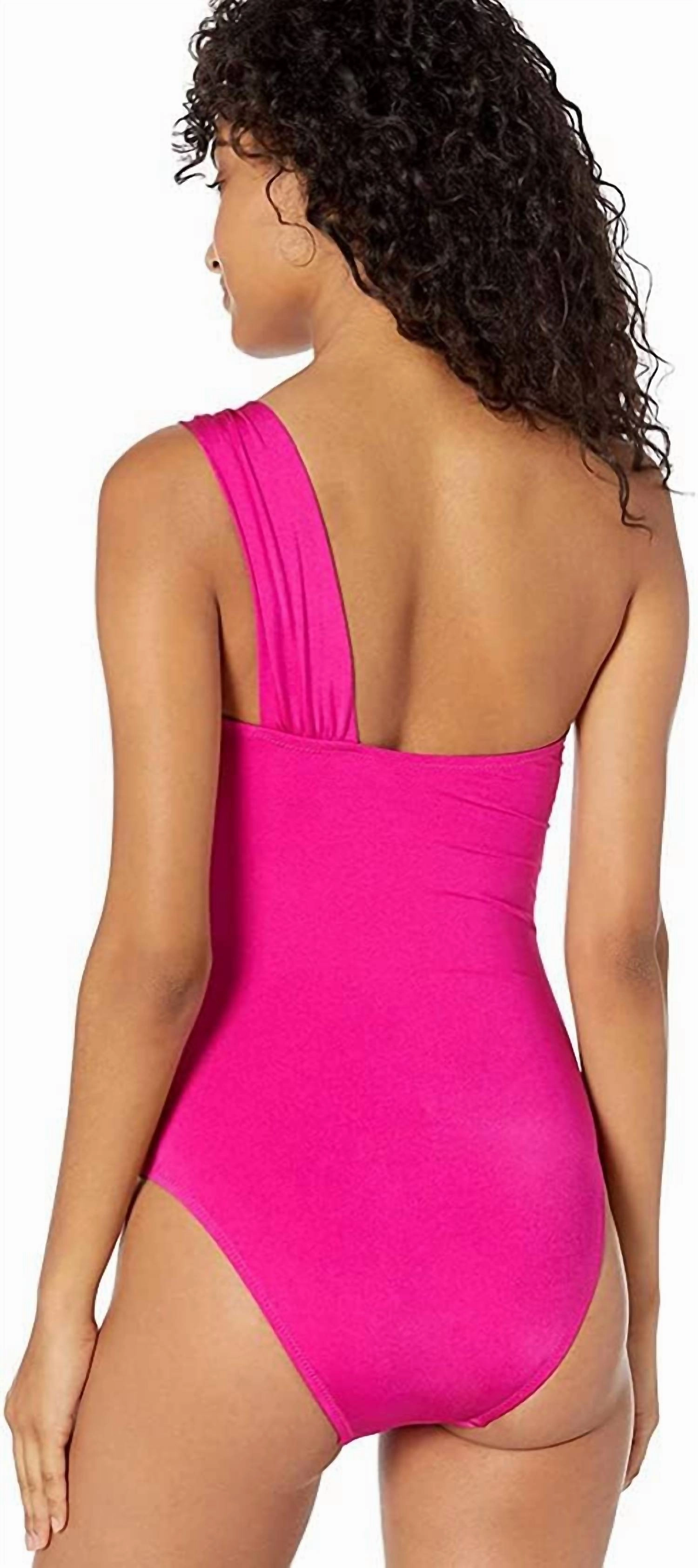 Solid One Shoulder One-Piece Bikini In Berry