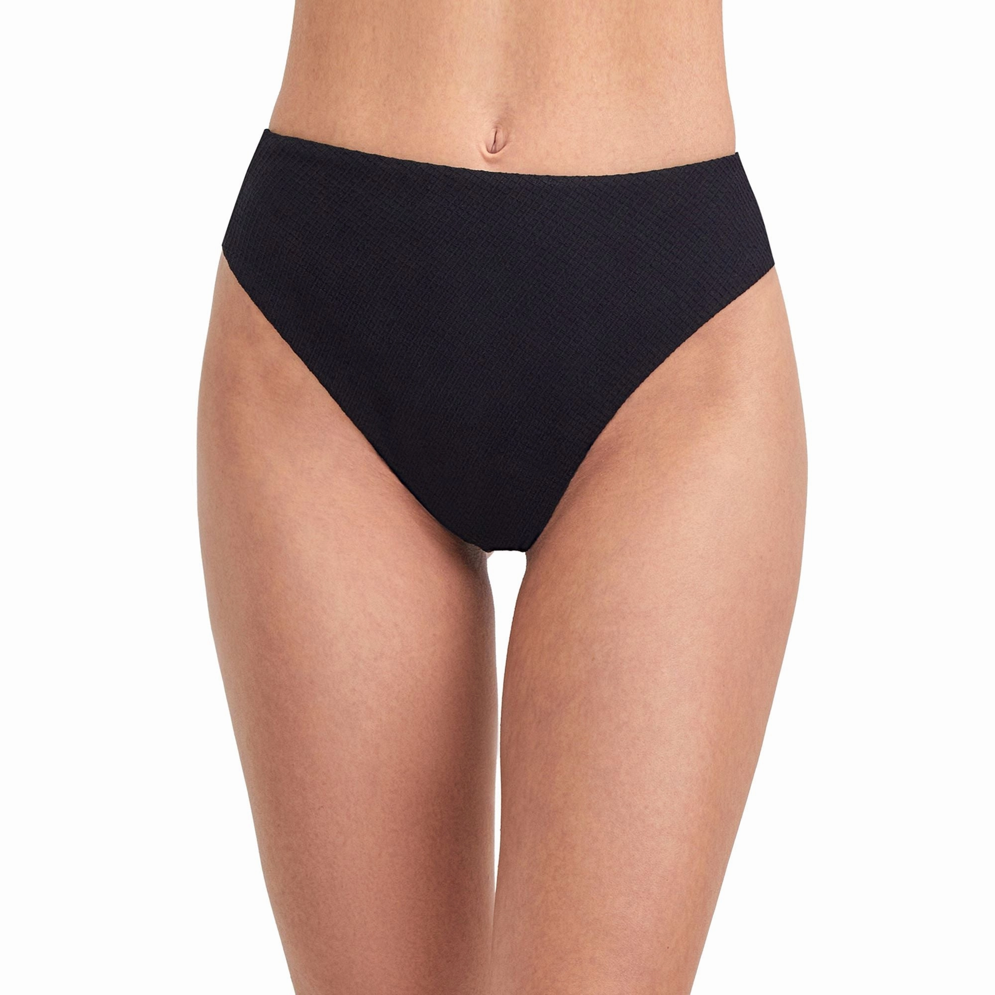 Solid Textured High Leg And High Waist Swim Bottom
