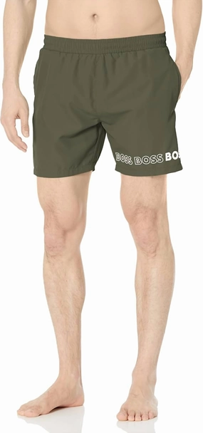 Standard Vertical Logo Swim Trunks In Kale Green