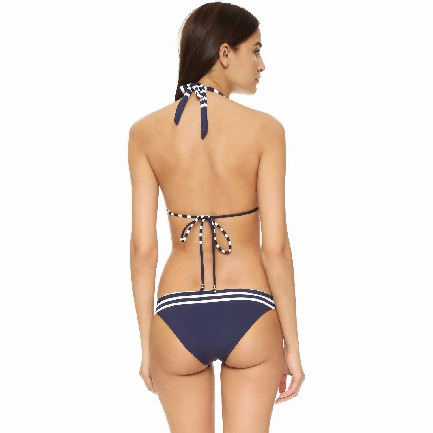 Stripe Halter String Bikini Top In Navy/white
