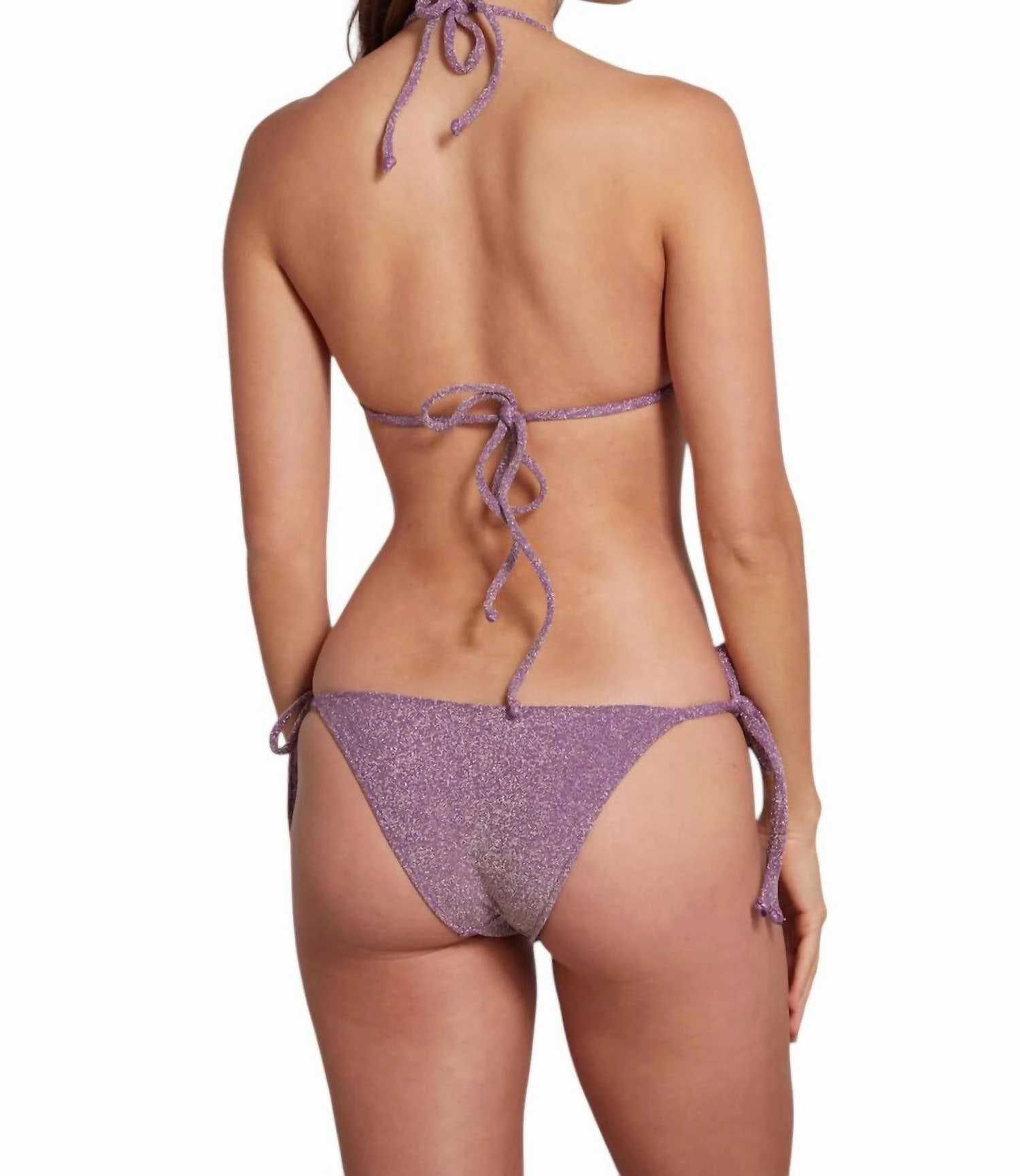 Tamara Tie Side Triangle Bikini Bottom In Lurex Lilac