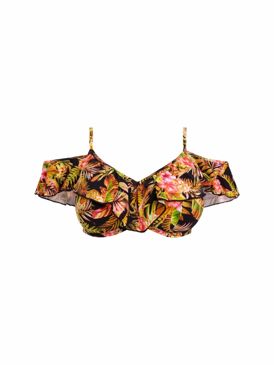 Tiger Valley Ruffle Bikini Top - Black