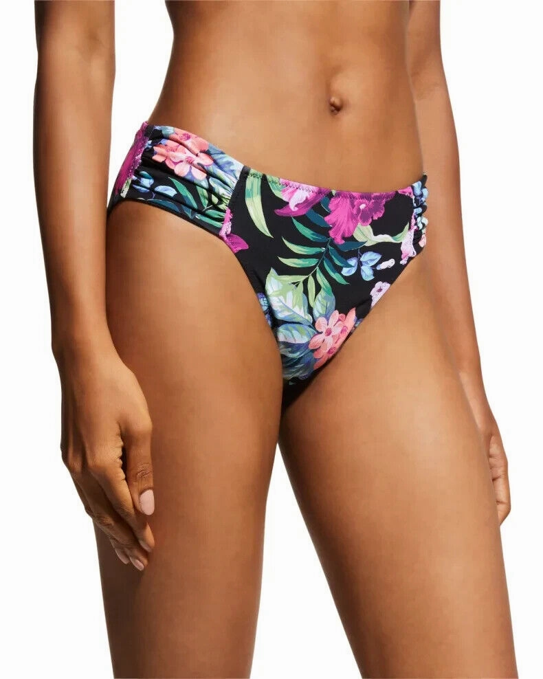 Tommy Bahama Bikini Bottom Women's XL Black Tropical Reversible Swimwear ERK562