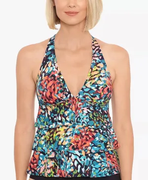 Triple Tier Tankini Top In Black/multi