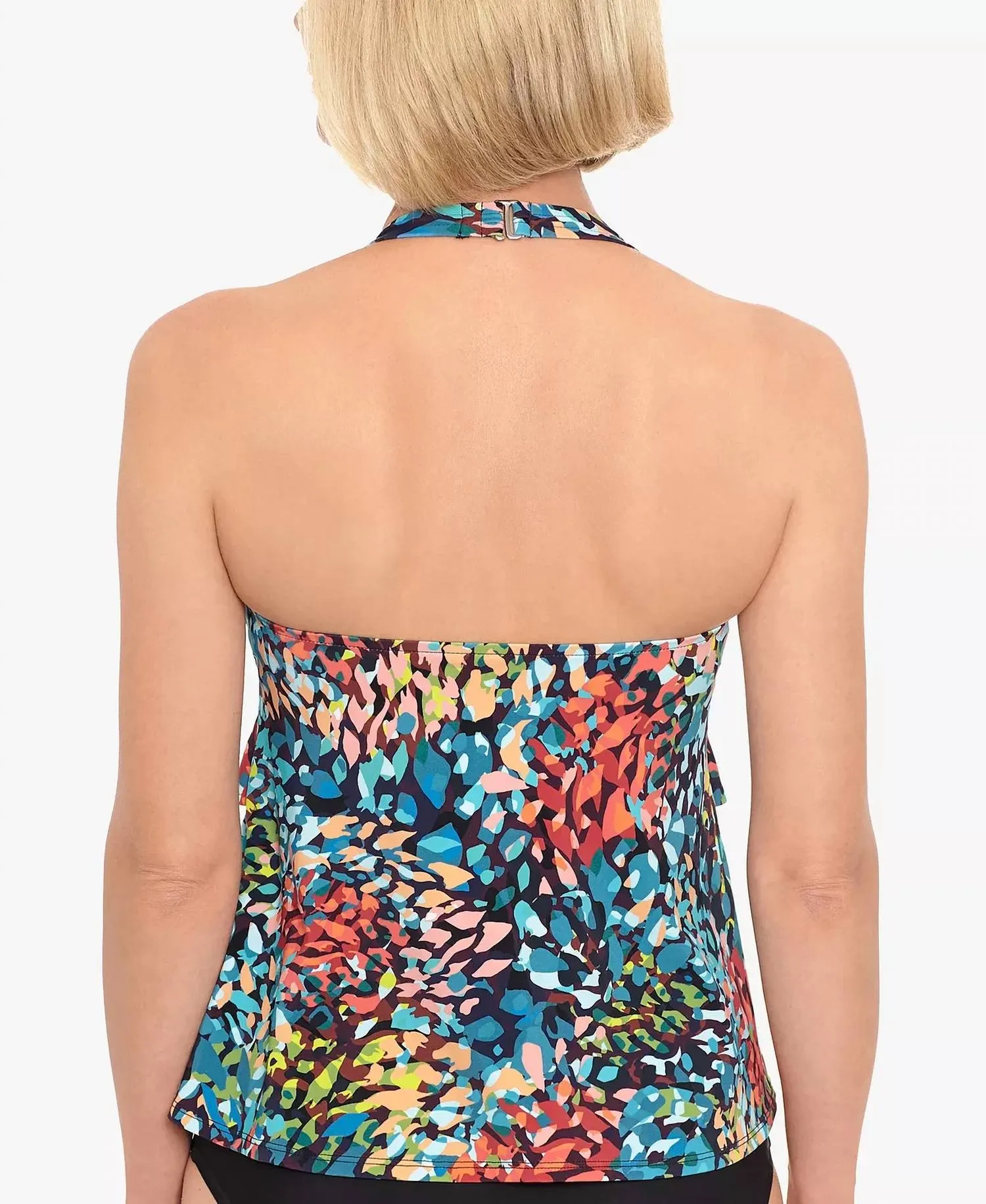 Triple Tier Tankini Top In Black/multi