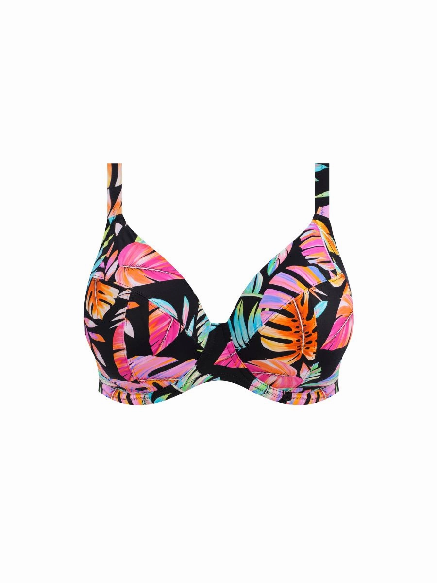 Tropical Falls Plunge Bikini Top - Black