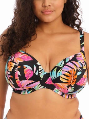 Tropical Falls Plunge Bikini Top - Black
