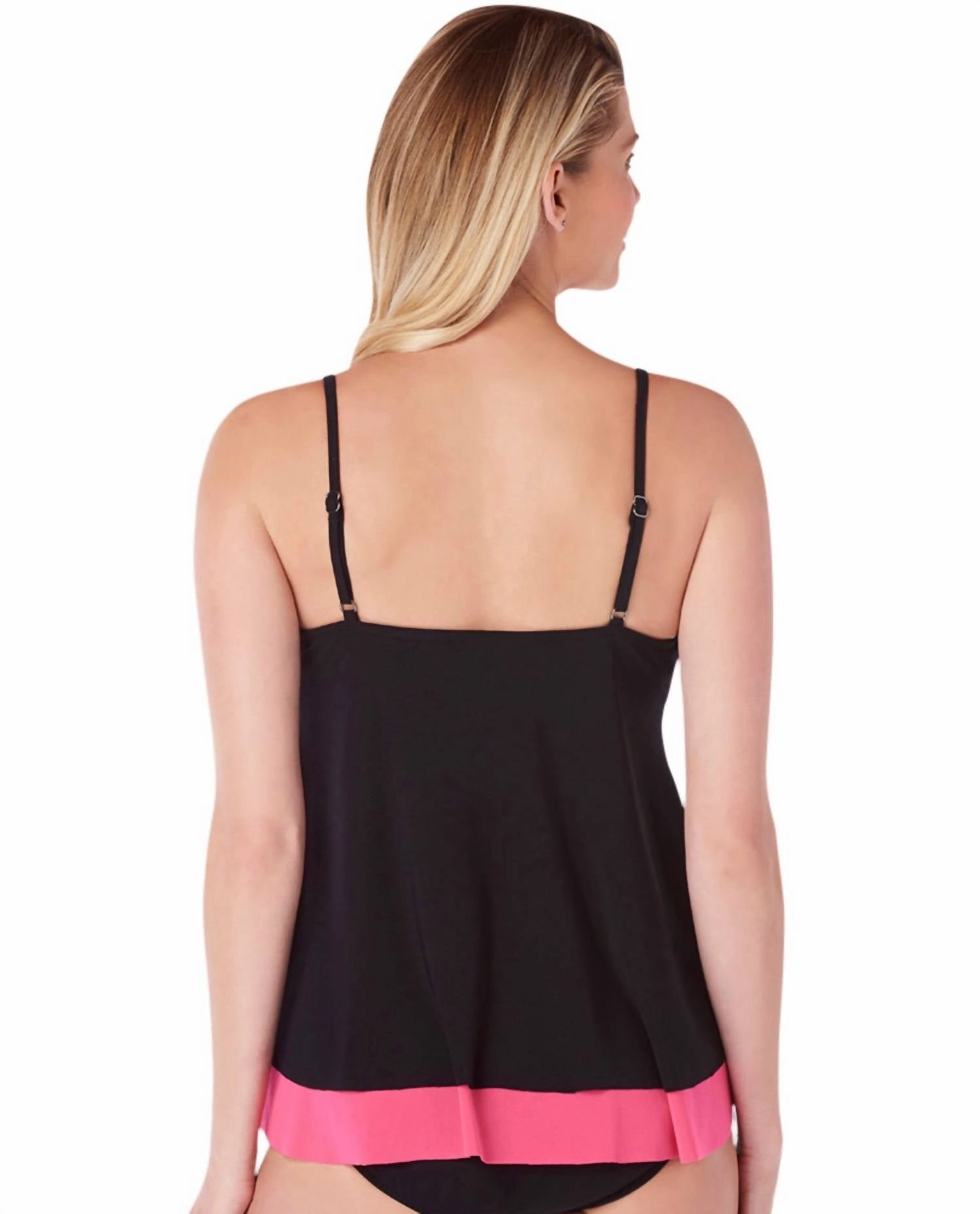 Underwire Jolene Layered Tankini Top In Black And Watermelon