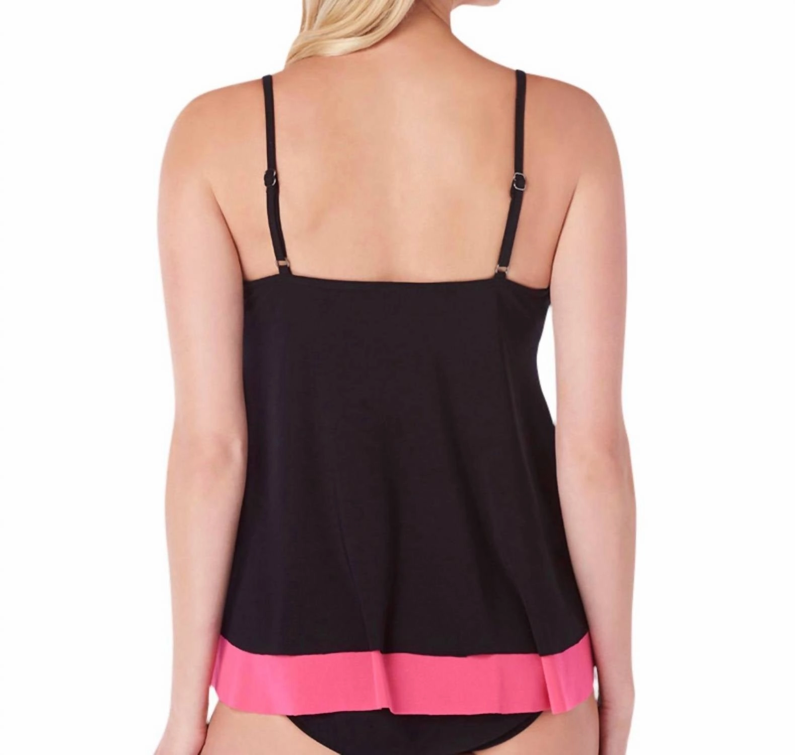 Underwire Jolene Layered Tankini Top In Black And Watermelon