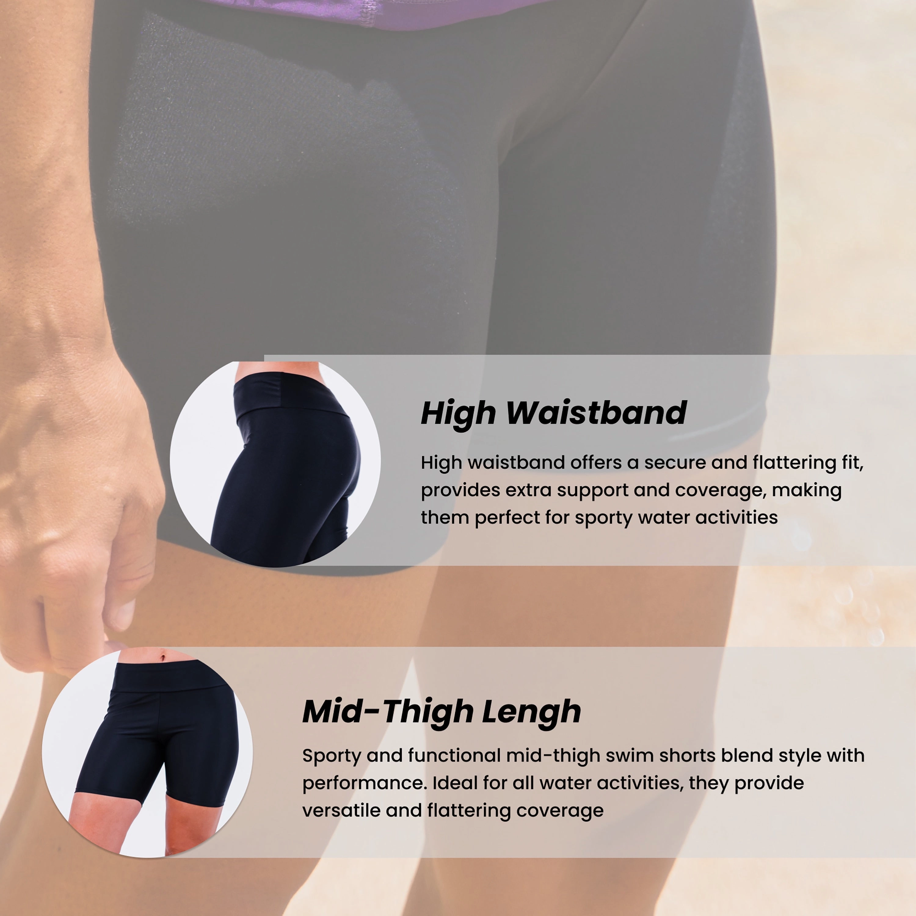 Women's High Waisted Mid-Thigh Swim Shorts