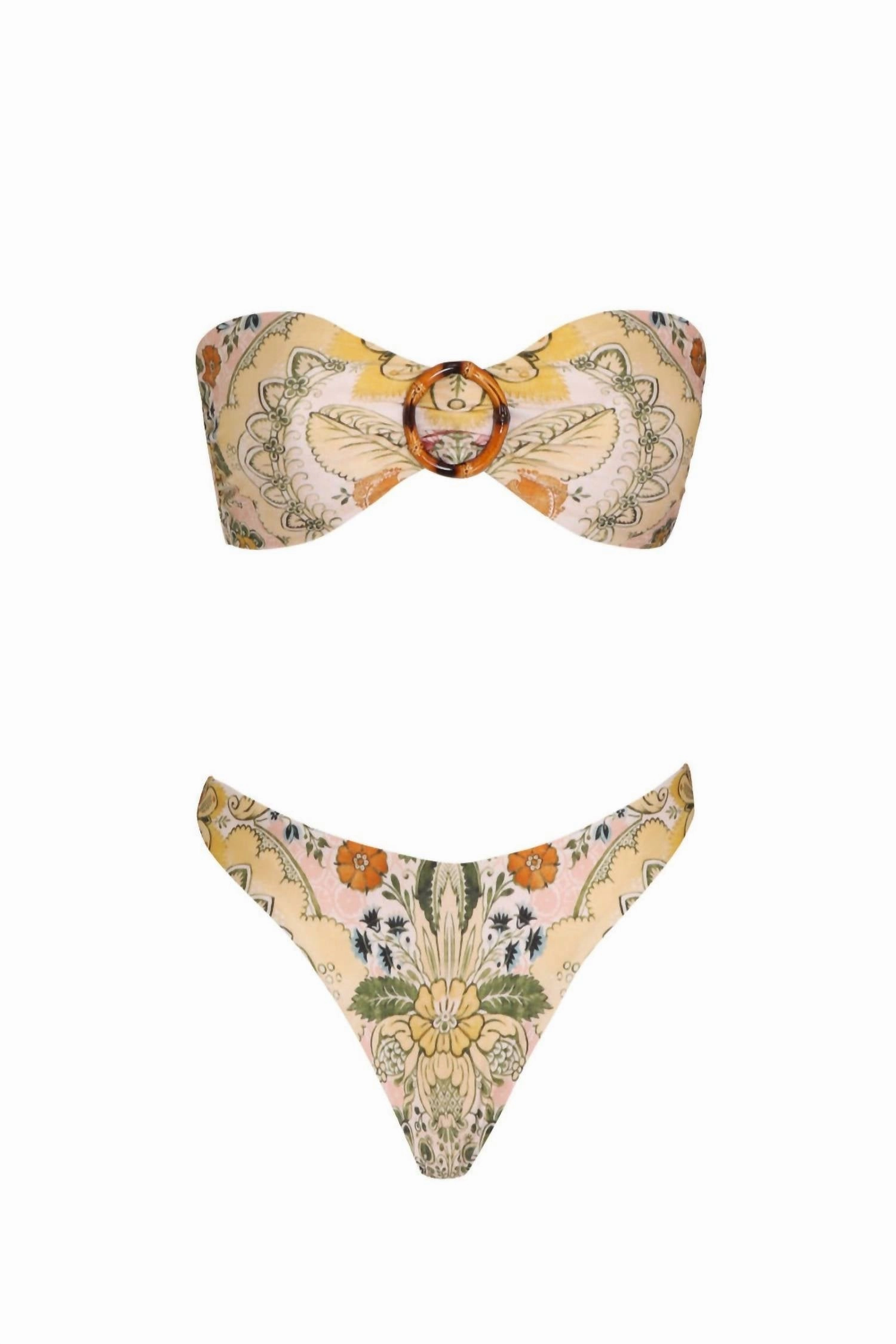 Women's Laurel Bamboo Ring Bikini In Mustard Baroque Floral