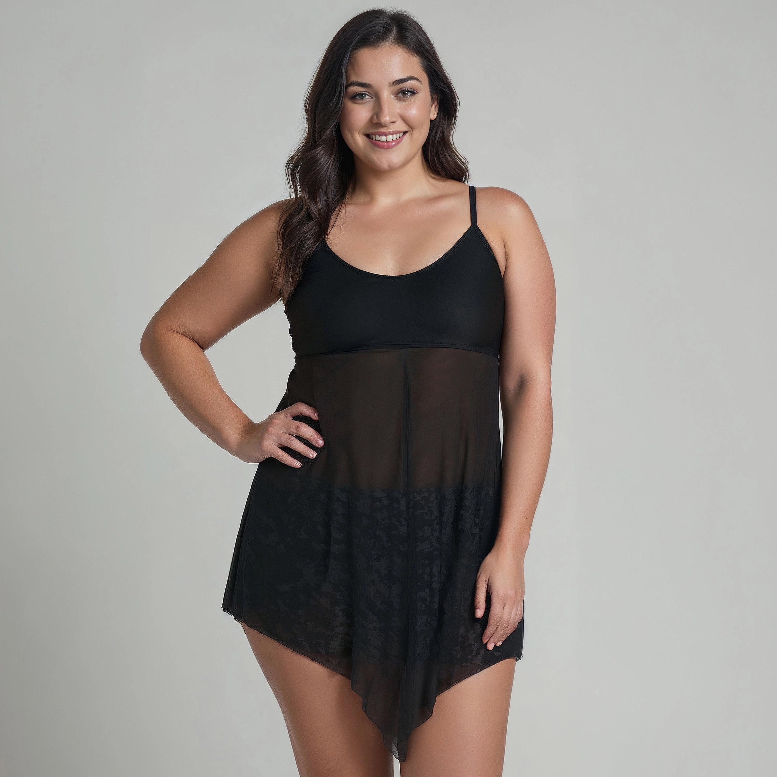Women's Plus 3in1 Adjustable Strap Split Front Tankini Swim Top