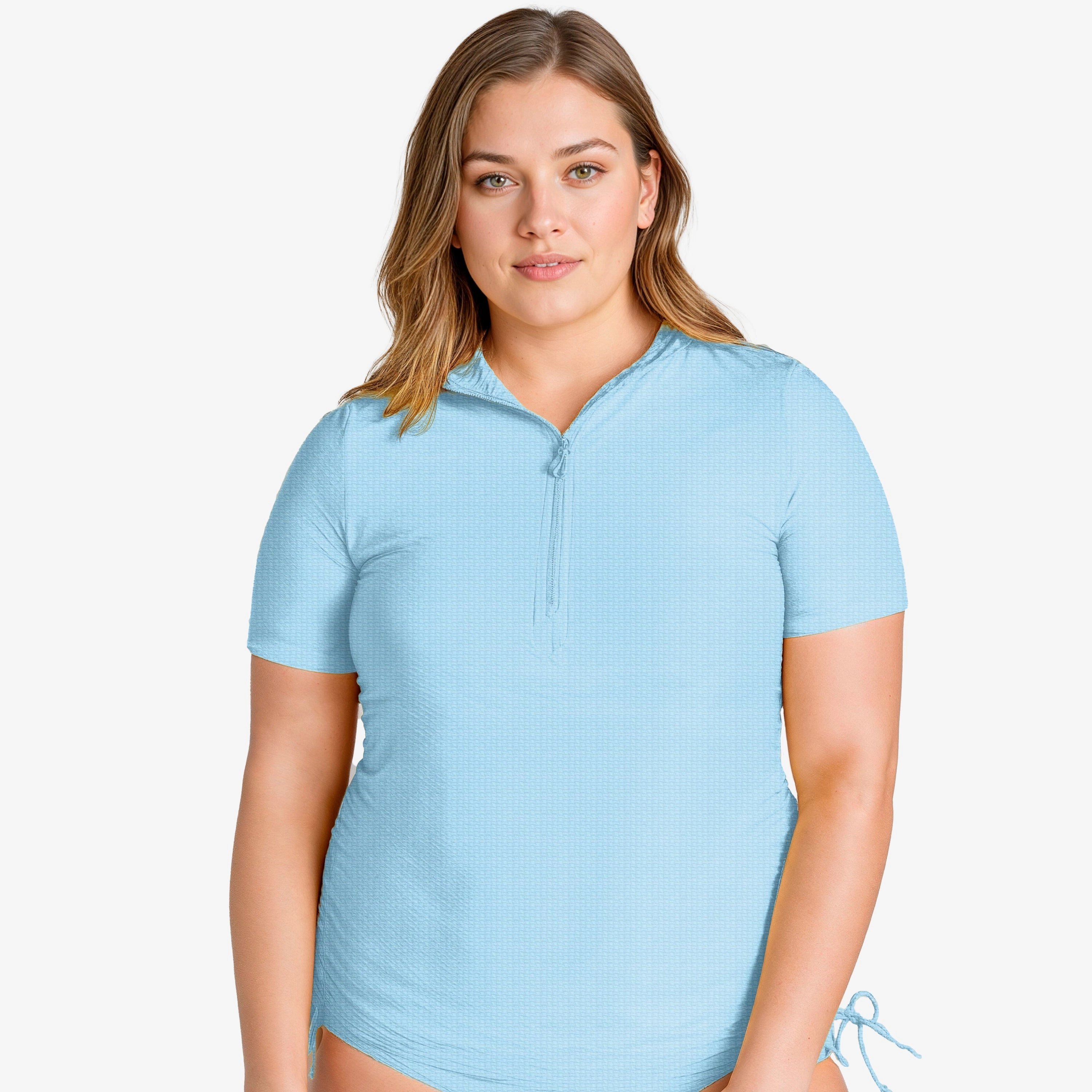 Women's Plus Half-Zip Short Sleeve Rashguard Adele Swim Top
