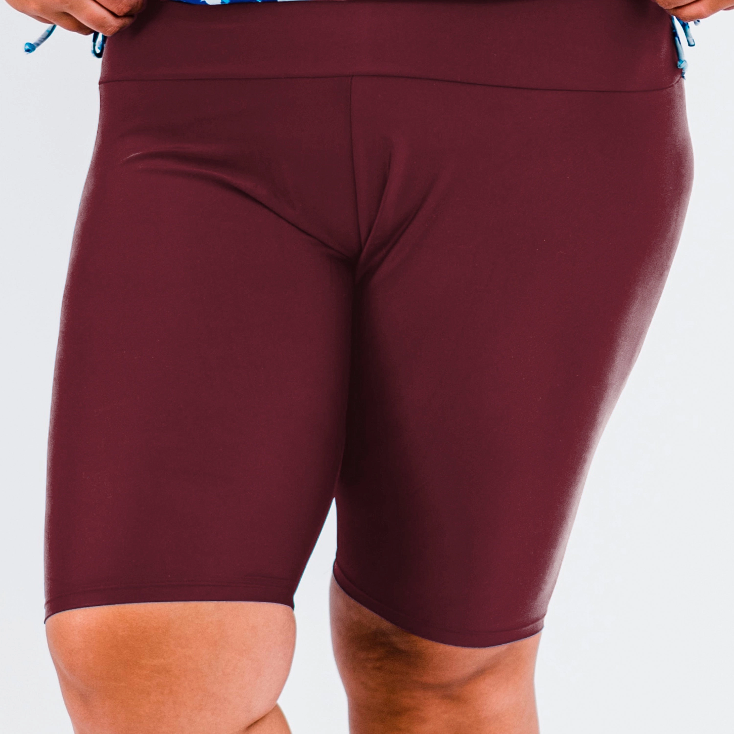 Women's Plus High Waisted Long Bike Swim Shorts