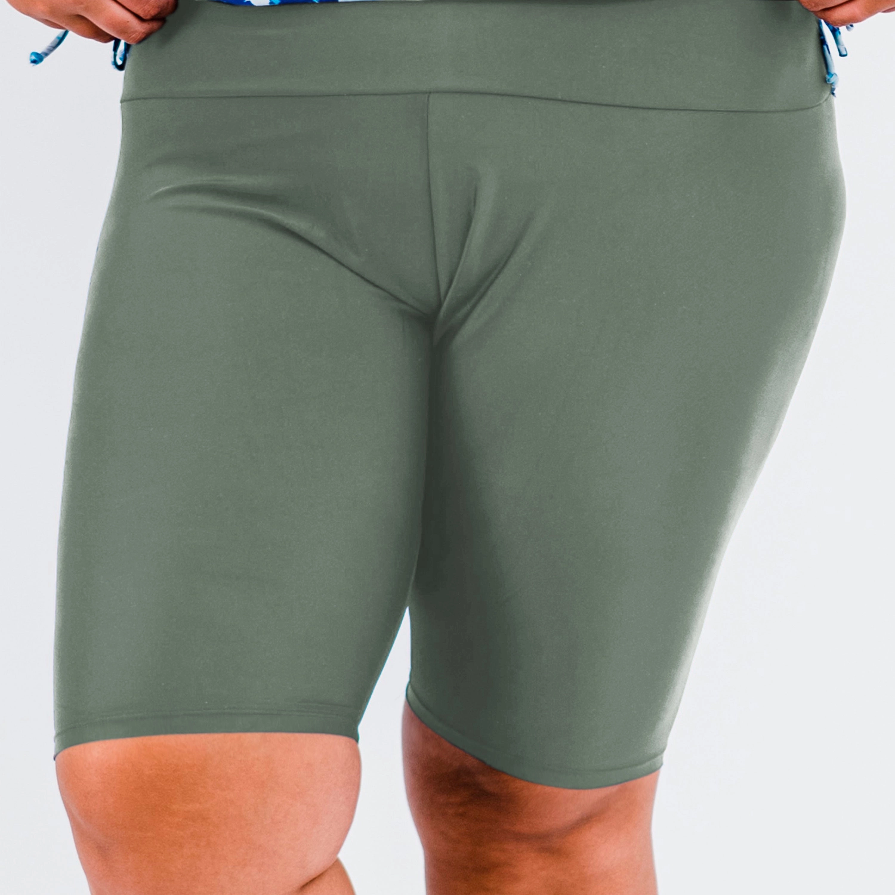 Women's Plus High Waisted Long Bike Swim Shorts