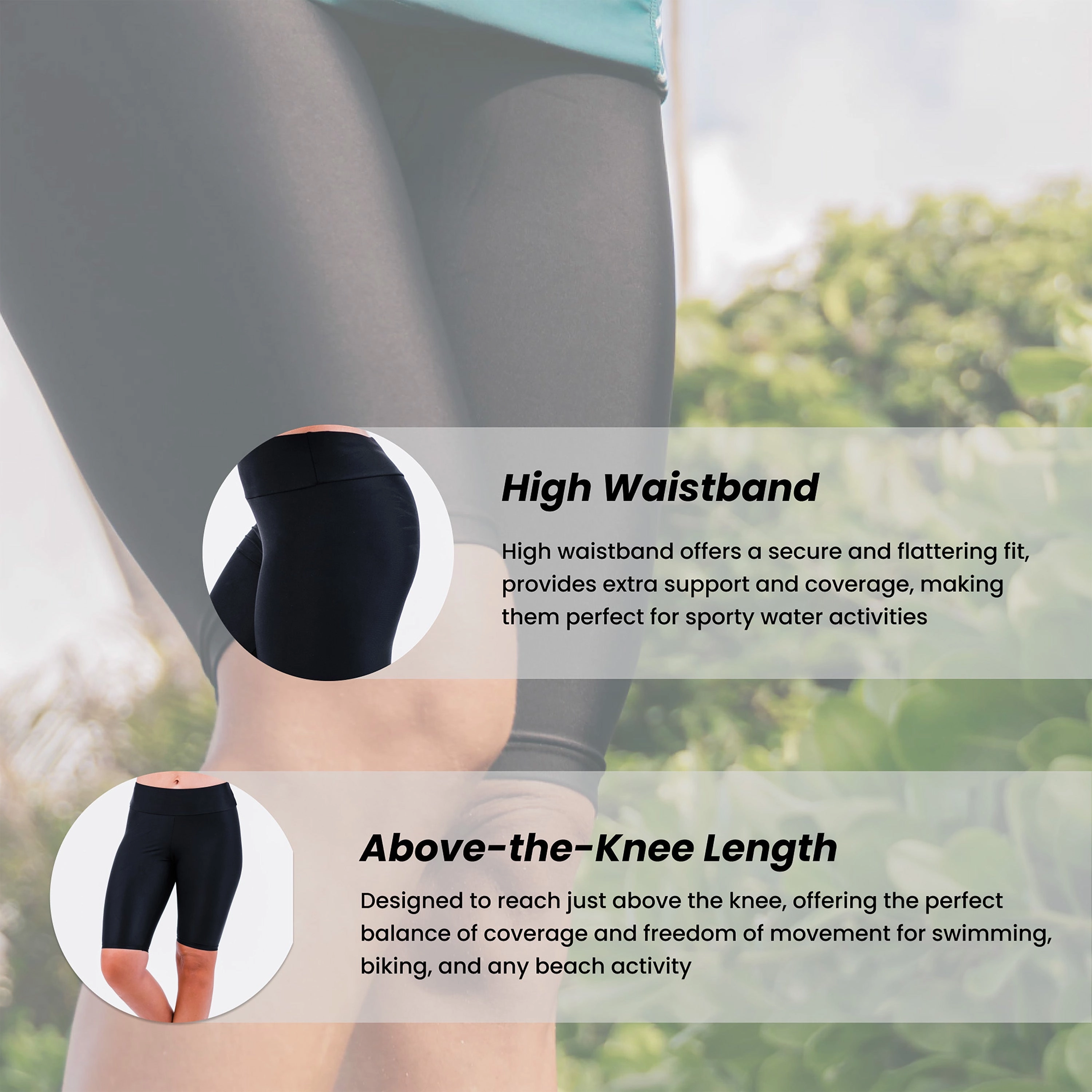 Women's Plus High Waisted Long Bike Swim Shorts