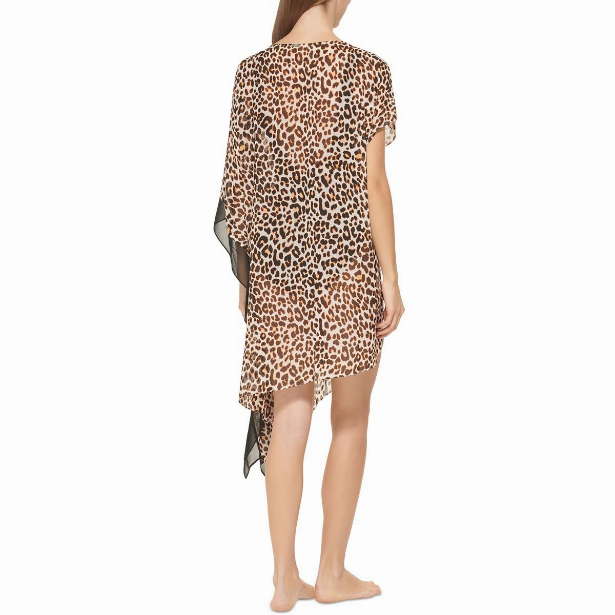 Womens Animal Print Asymmetrical Cover-Up