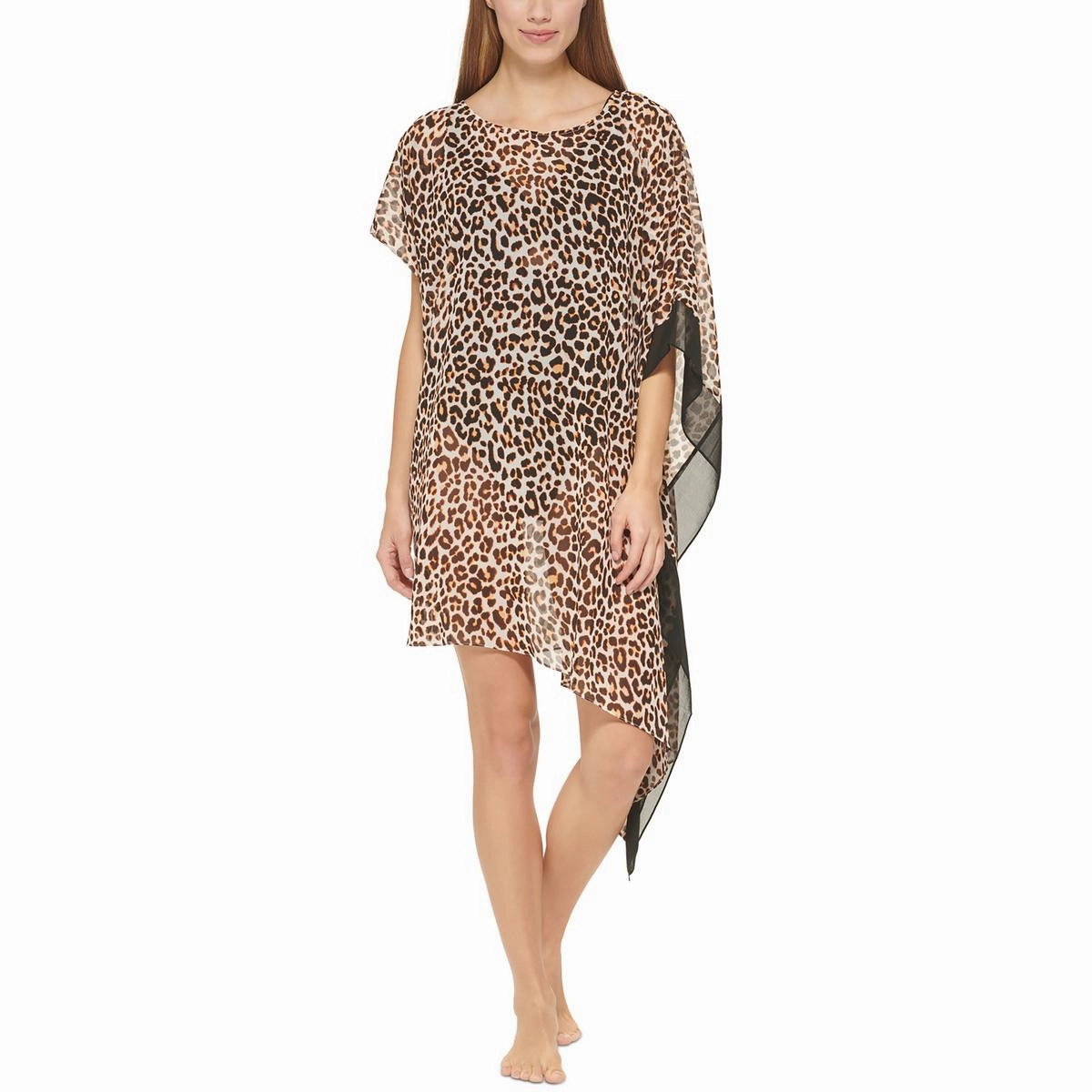 Womens Animal Print Asymmetrical Cover-Up