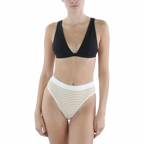 Womens Striped Textured Swim Bottom Separates
