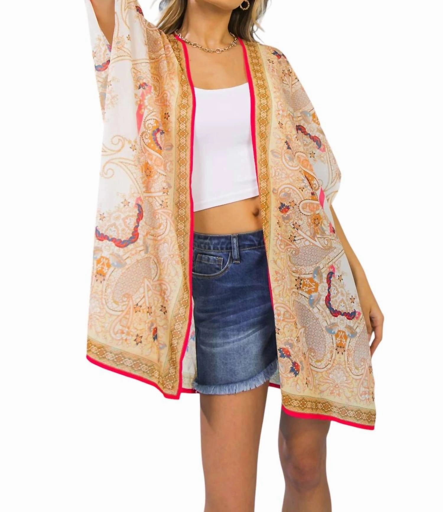 Woven Cover Up In Ivory Taupe