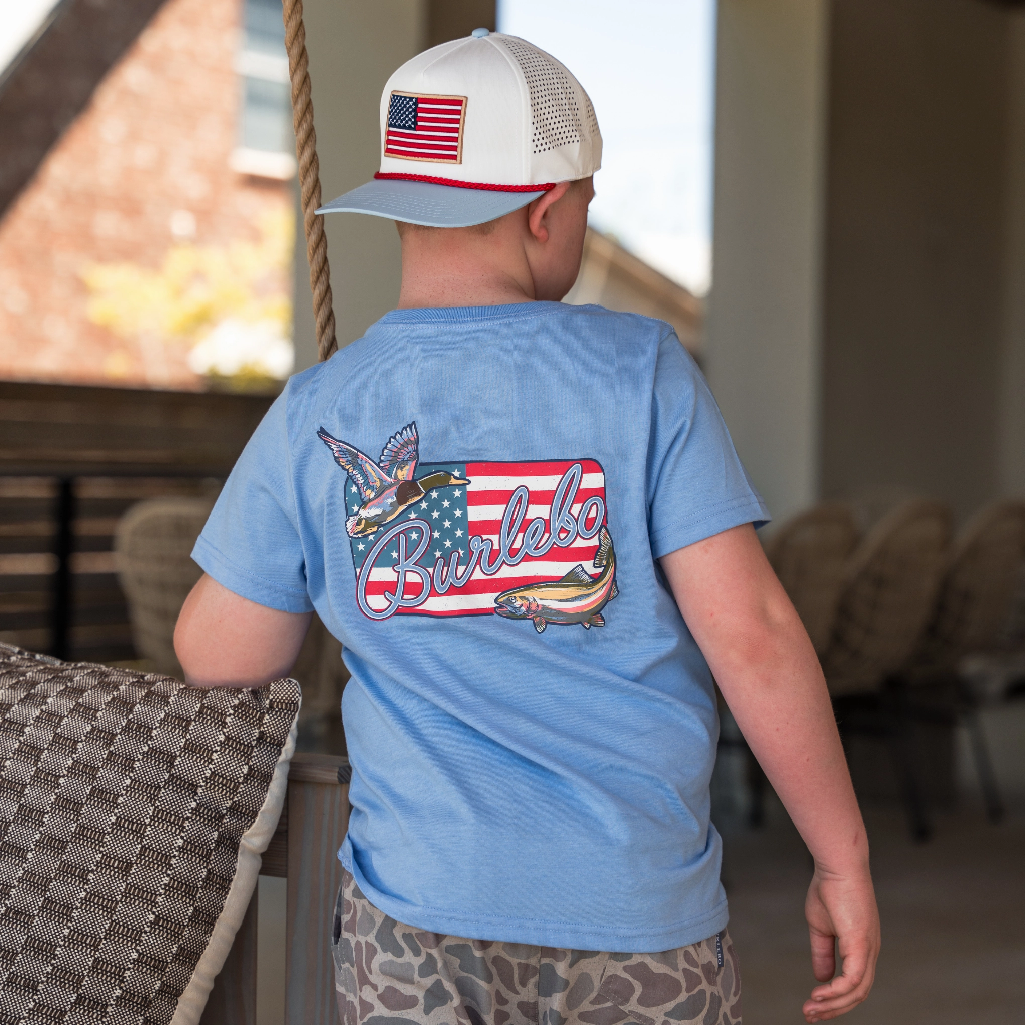 Youth Tee - BURLEBO Patch Flag - Heather Periwinkle