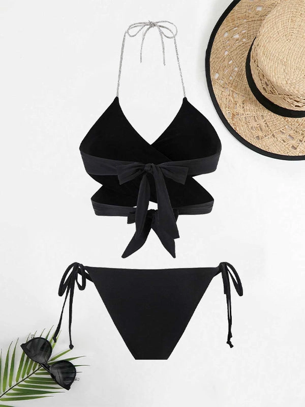 ZASUWA Female Halter Sexy Shining Stripes Bikini Set