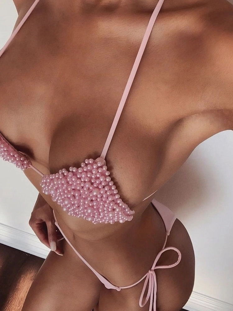 ZASUWA Female Pearl Grape Drawstring Bikini Set