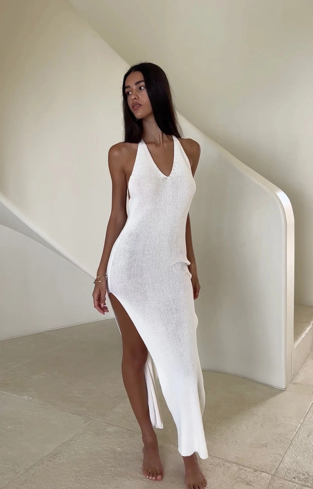 ZASUWA Female Sexy Cross Back Split Cover-up Dress