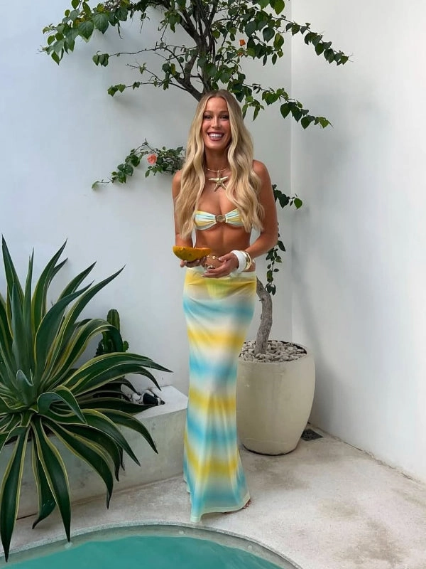 ZASUWA Female Unique Hot Tie-dye Shell Mesh 3-Pieces Bikini Set